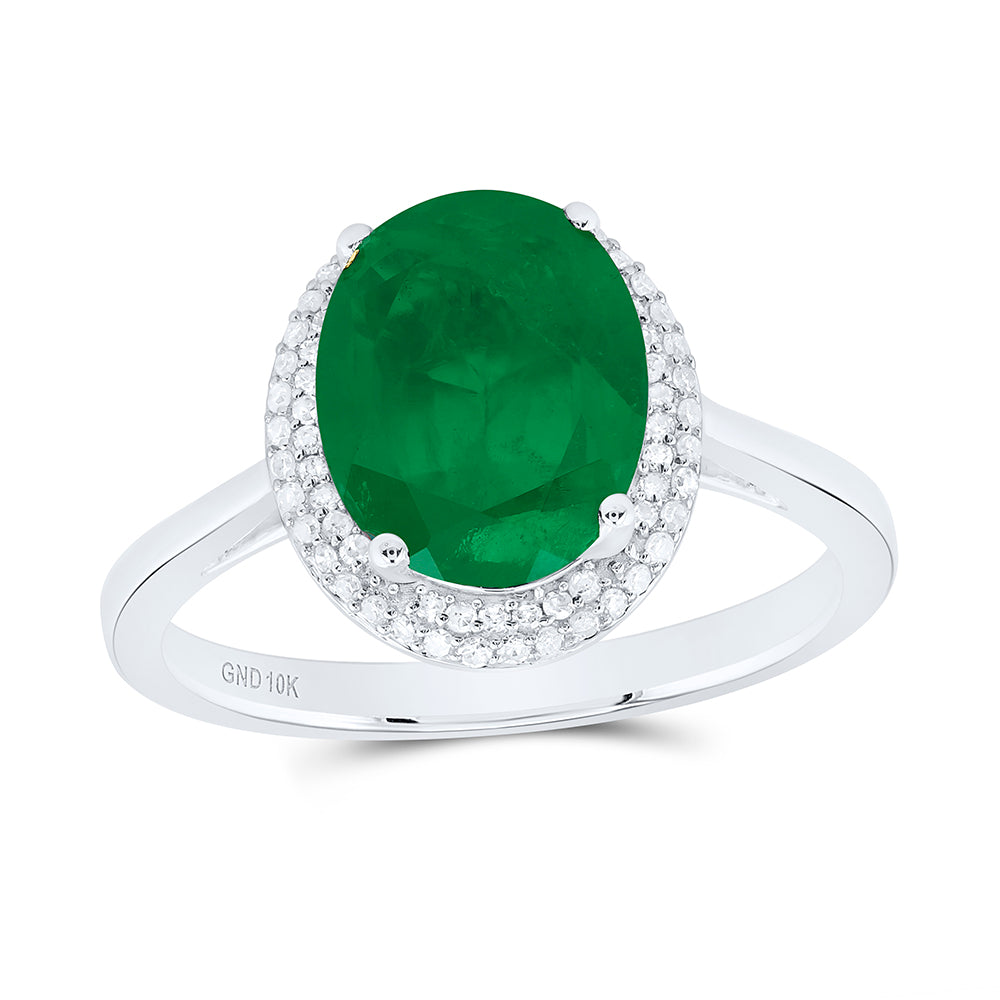10K White Gold 1/6Ctw Natural Diamond P1 10X8Mm Oval Emerald Synthetic Ring