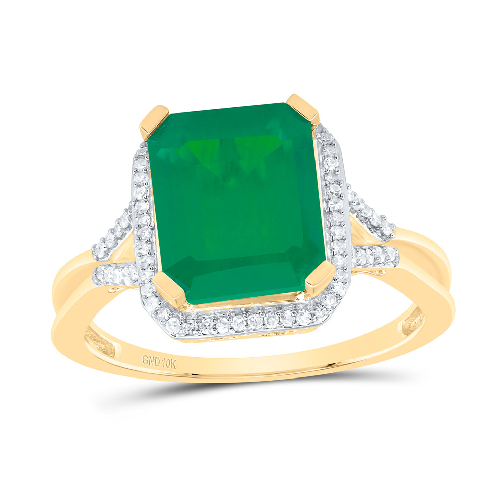 10kt Yellow Gold 1/6 Cttw Natural Diamond 10x8 Mm Emerald Emerald Synthetic Wedding Engagement Anniversary Ring, Women Size: 5-9