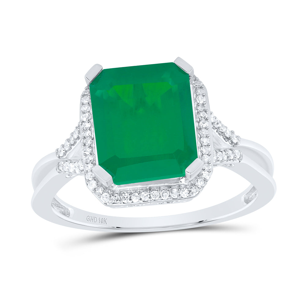 10K White Gold 1/6Ctw Natural Diamond P1 10X8Mm Emerald Emerald Synthetic Ring