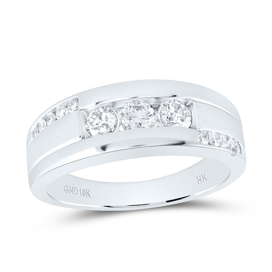 10kt White Gold 3/4 Cttw Natural Diamond Fashion Mens Ring, Men Size: 8-12