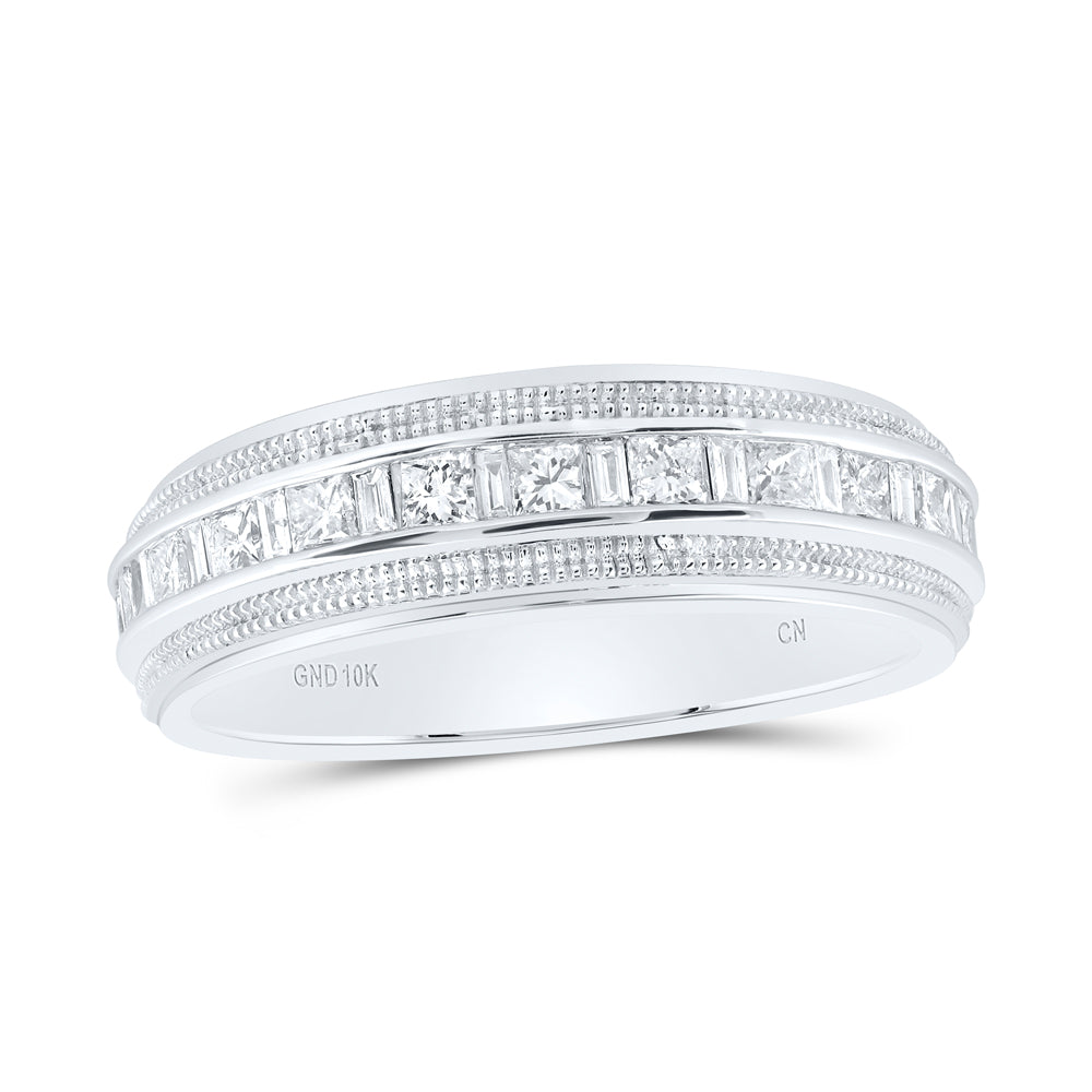 10kt White Gold 3/4 Cttw Natural Diamond Fashion Mens Ring, Men Size: 8-12