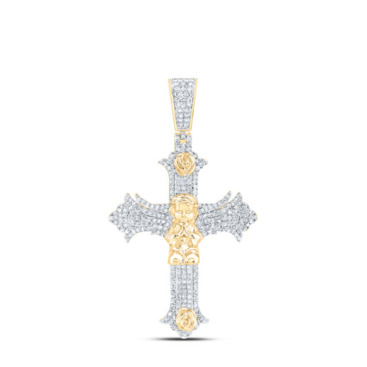 10kt Yellow Gold 1 Cttw Natural Diamond Angel Cross Mens Charm