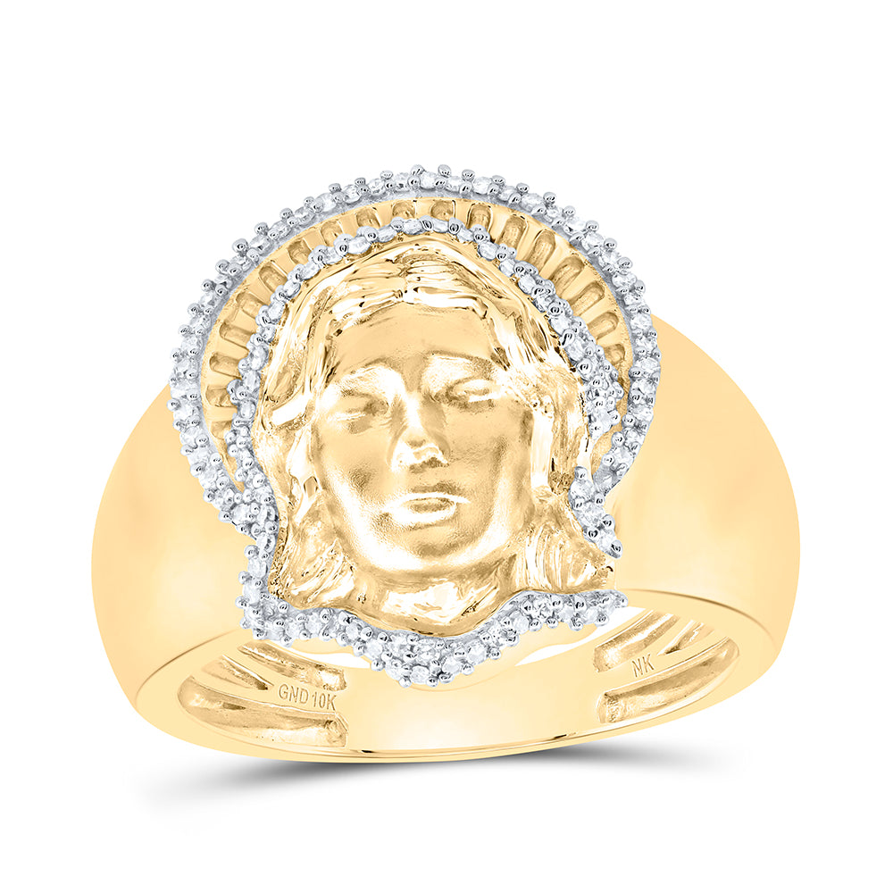 10kt Yellow Gold 1/2 Cttw Natural Diamond Mother Mary Mens Ring, Men Size: 8-12