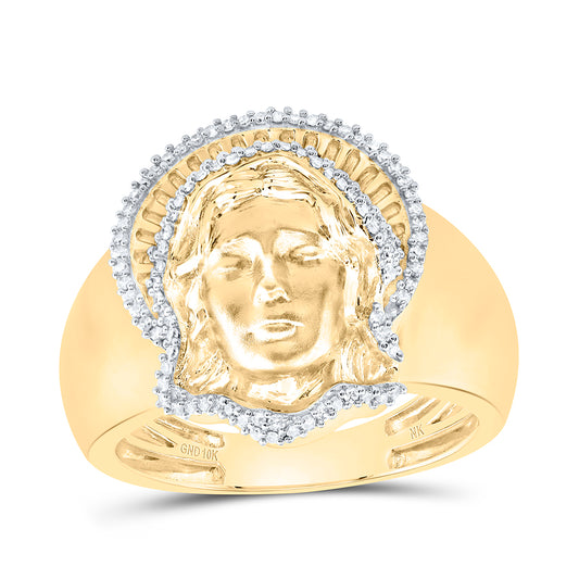 10kt Yellow Gold 1/2 Cttw Natural Diamond Mother Mary Mens Ring, Men Size: 8-12