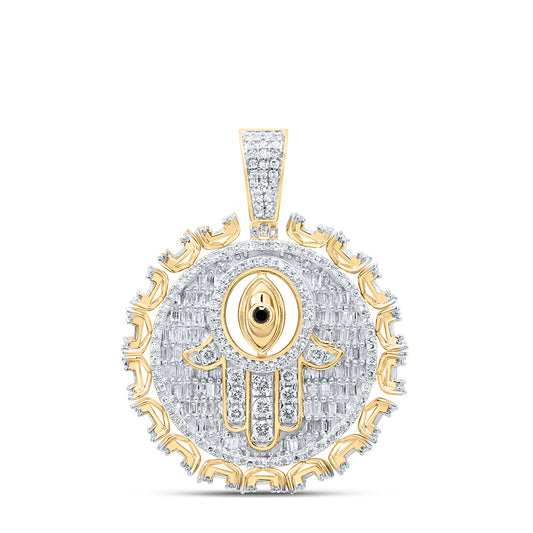 10kt Yellow Gold 2 Cttw Natural Diamond Evil Eye Hamza Mens Charm