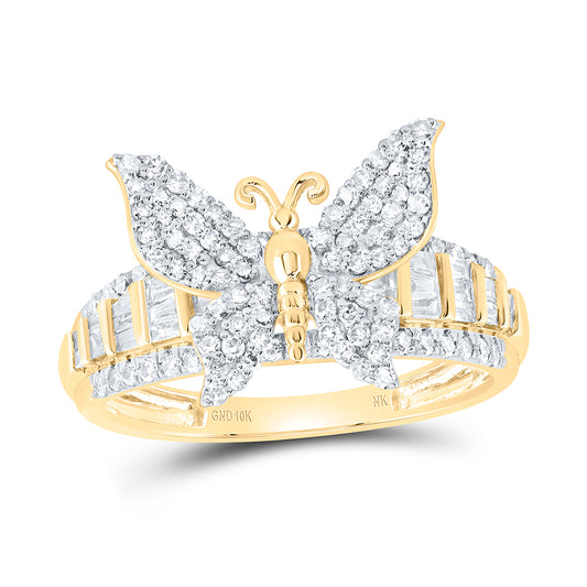 10kt Yellow Gold 5/8 Cttw Natural Diamond Wedding Engagement Anniversary Butterfly Ring, Women Size: 5-9
