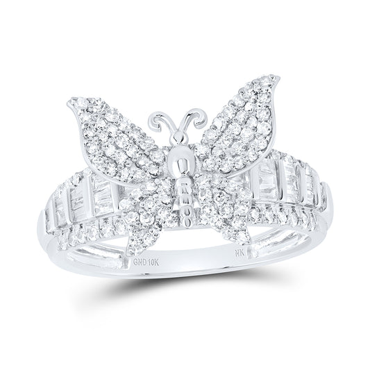10kt White Gold 5/8 Cttw Natural Diamond Wedding Engagement Anniversary Butterfly Ring, Women Size: 5-9