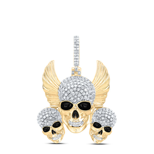 10kt Yellow Gold 1 Cttw Diamond Skull Mens Charm