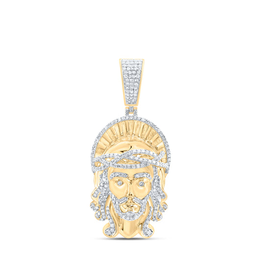 10kt Yellow Gold 1 Cttw Natural Diamond Jesus Mens Charm
