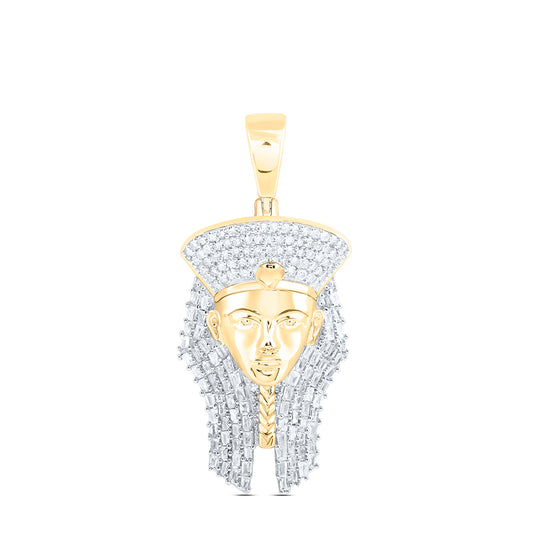 10kt Yellow Gold 7/8 Cttw Natural Diamond Egyptian Tut Pharaoh Mens Charm