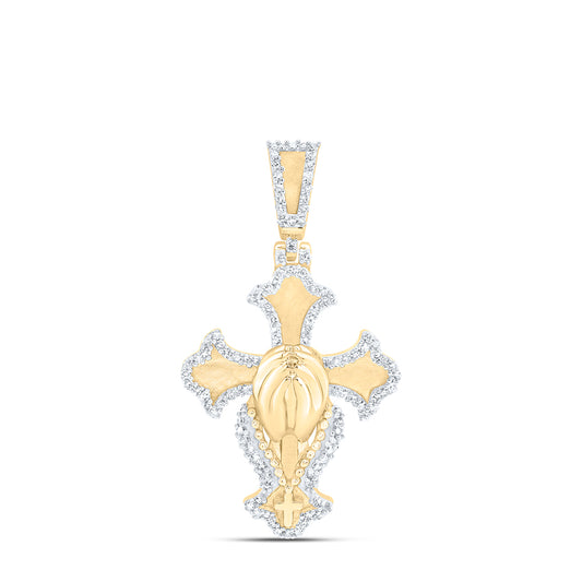 10kt Yellow Gold 3/8 Cttw Natural Diamond Praying Hand Cross Mens Charm