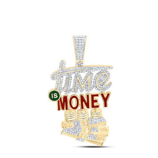 10kt Yellow Gold 7/8 Cttw Natural Diamond Time Money Mens Charm