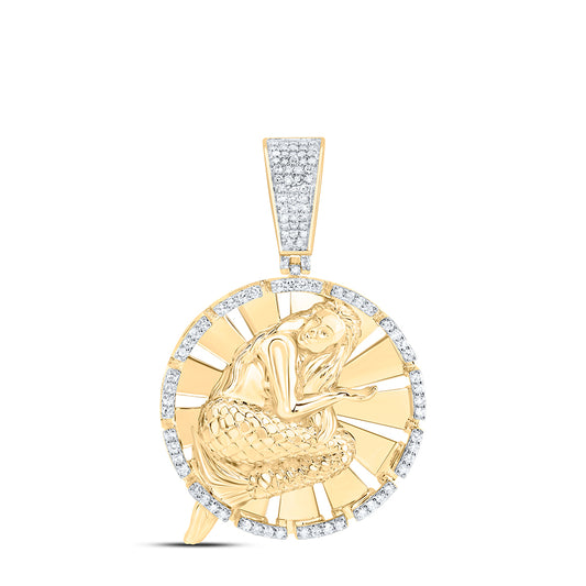 10kt Yellow Gold 1/2 Cttw Natural Diamond Mermaid Pearl Pendant
