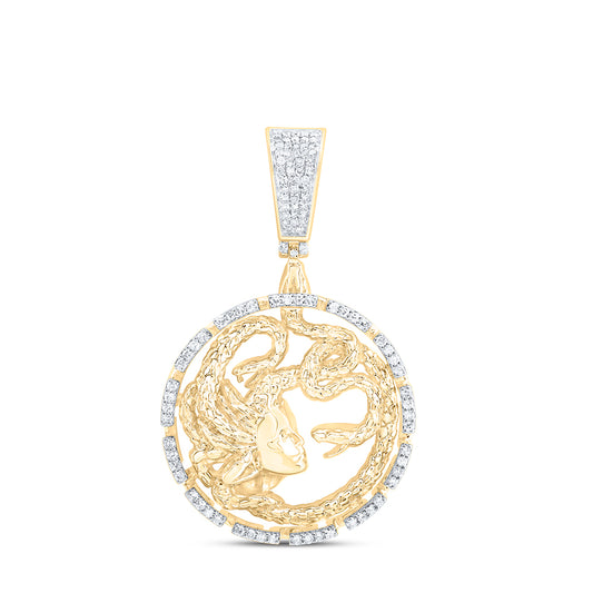 10K Yellow Gold 1/2 Ctw Natural Diamond Medusa Mens Charm