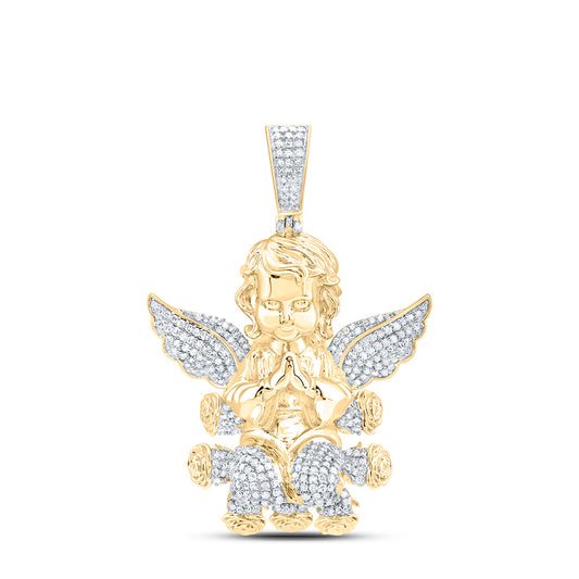 10kt Yellow Gold 1 1/5 Cttw Natural Diamond Angel Mens Charm