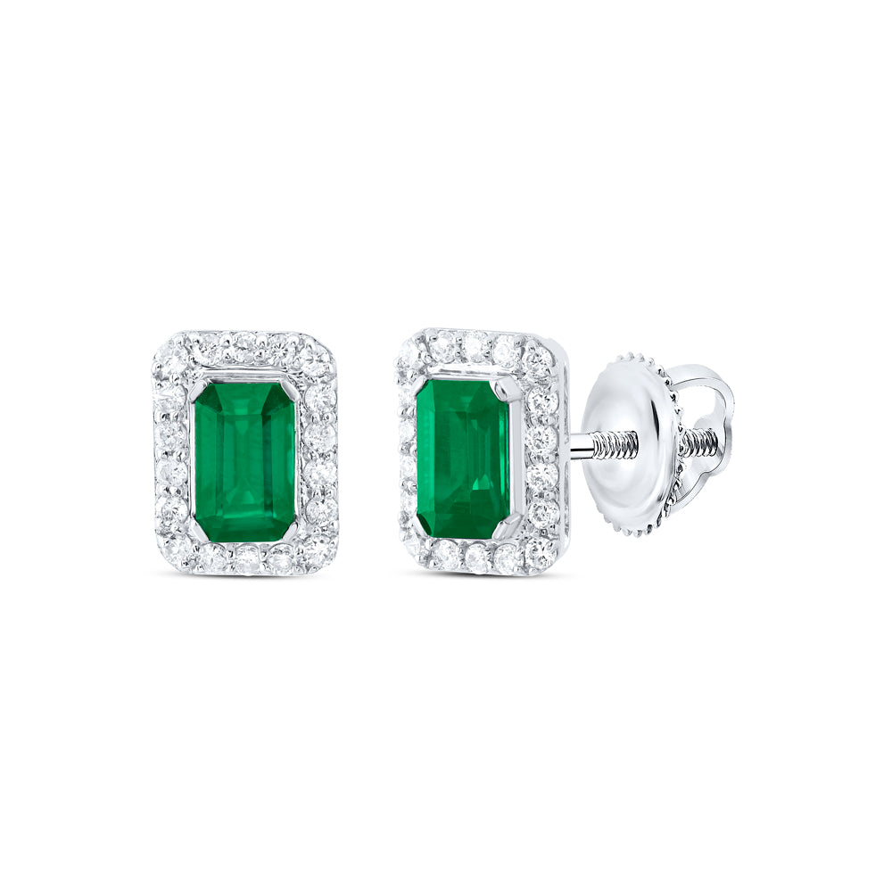 14kt Yellow Or White Or Rose Gold Natural Diamond 5x3mm Emerald Natural Gem Stud Earring