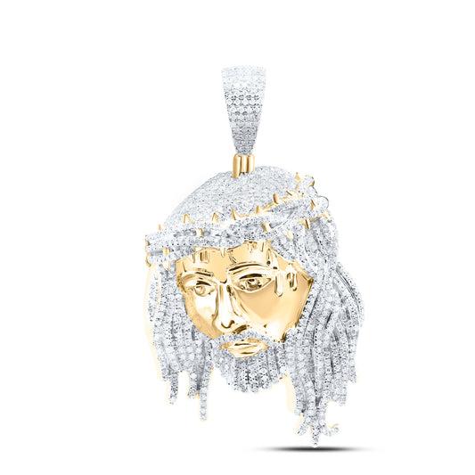 10kt Yellow Gold 3 Cttw Natural Diamond Jesus Mens Charm