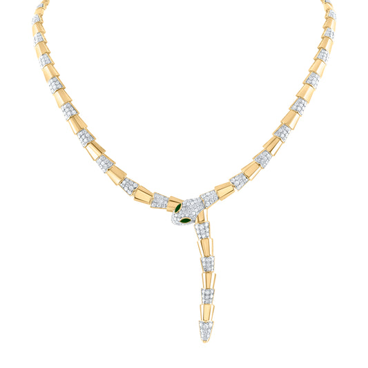 18K Yellow Gold 5 5/8Cttw Natural Diamond Ana M 1/5Ctw Marquise Emerald Natural Gem Snake Necklace (16 Inch)