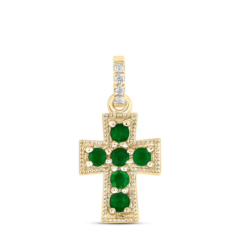 14kt Yellow Or White Or Rose Gold Natural Diamond Ana M Round Natural Gem Cross Pendant