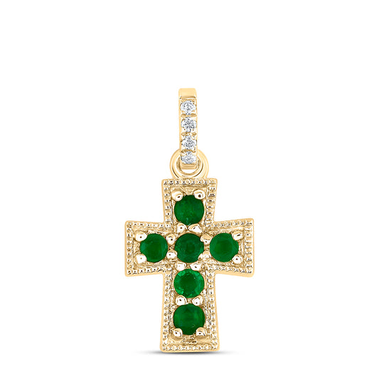 14kt Yellow Or White Or Rose Gold Natural Diamond Ana M Round Natural Gem Cross Pendant