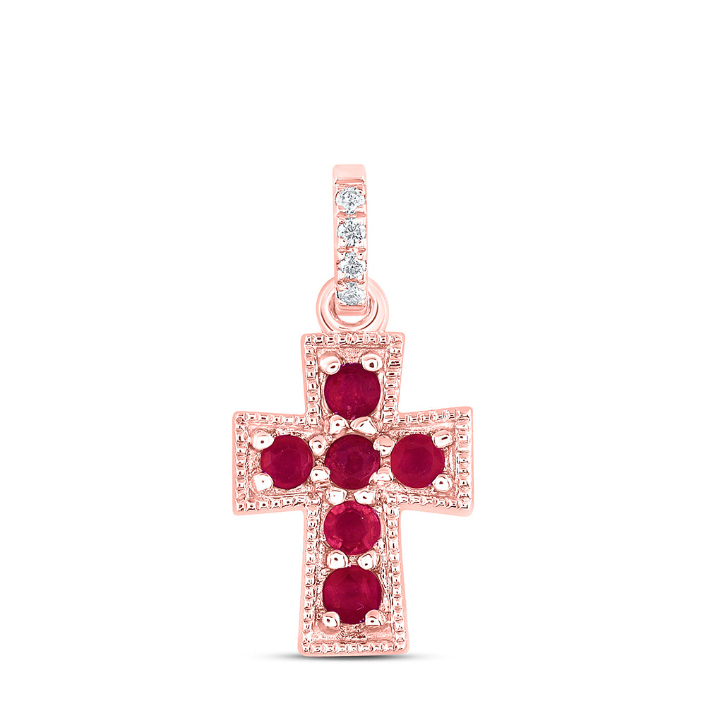 14kt Yellow Or White Or Rose Gold Natural Diamond Ana M Round Natural Gem Cross Pendant