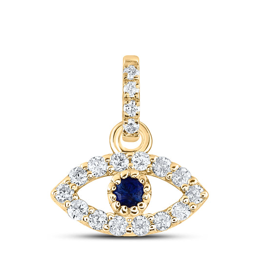 14kt Yellow Gold 1/12 Cttw Natural Diamond Ana M and 1.7mm Round Blue Sapphire Natural Gem Eye Pendant