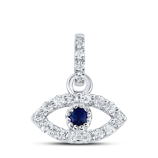 14kt White Gold 1/12 Cttw Natural Diamond Ana M and 1.7mm Round Blue Sapphire Natural Gem Eye Pendant