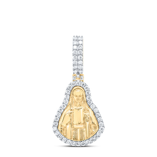 10kt Yellow Gold 7/8 Cttw Natural Diamond Mother Mary Mens Charm