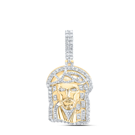 10kt Yellow Gold 1 1/3 Cttw Natural Diamond Jesus Mens Charm
