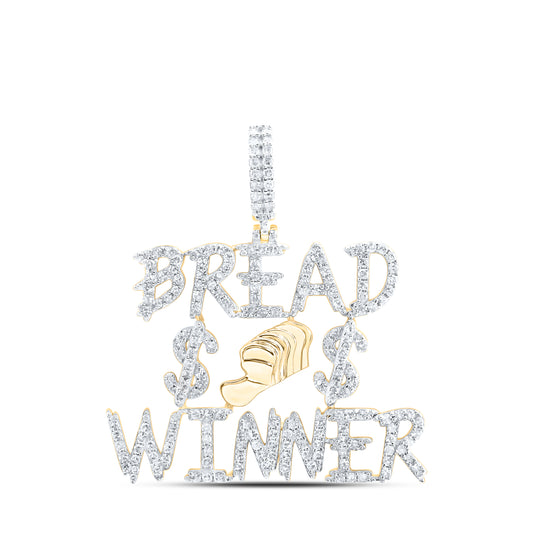 10kt Yellow Gold 1 3/8 Cttw Natural Diamond Bread Winner Mens Charm