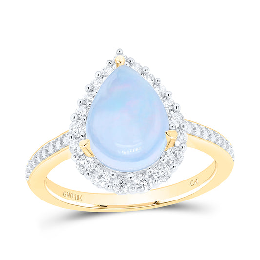 10kt Yellow Gold 3/8 Cttw Natural Diamond 11x7.5mm Pear opal Natural Gem Pear Wedding Engagement Anniversary Ring, Women Size: 5-9