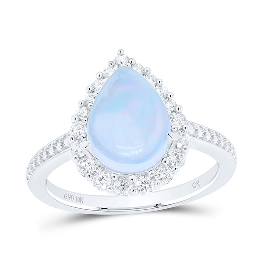 10kt White Gold 3/8 Cttw Natural Diamond 11x7.5mm Pear opal Natural Gem Pear Wedding Engagement Anniversary Ring, Women Size: 5-9