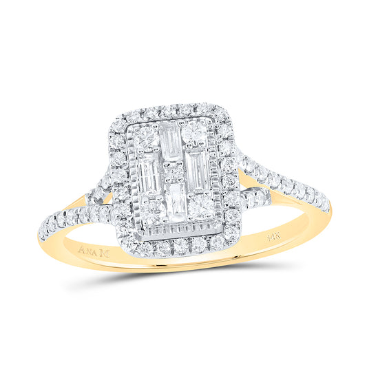 14kt Yellow Gold 1/2 Cttw Natural Diamond Ana M Fashion Emerald Baguette Wedding Engagement Anniversary Ring, Women Size: 5-9