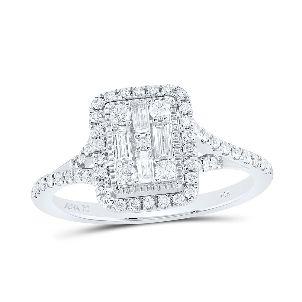 14kt White Gold 1/2 Cttw Natural Diamond Ana M Fashion Emerald Baguette Wedding Engagement Anniversary Ring, Women Size: 5-9