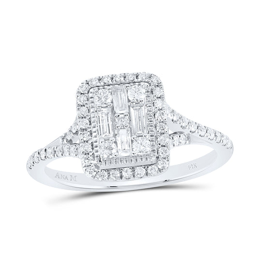 14kt White Gold 1/2 Cttw Natural Diamond Ana M Fashion Emerald Baguette Wedding Engagement Anniversary Ring, Women Size: 5-9