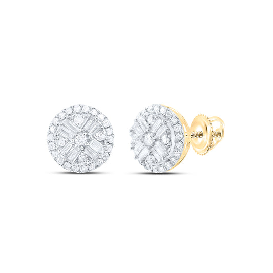 14kt Yellow Gold 1/2 Cttw Natural Diamond Ana M Fashion Round Baguette Stud Earring