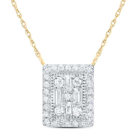 14kt Yellow Gold 1/3 Cttw Natural Diamond Ana M Fashion Emerald Baguette Necklace, Length: 18 Inch