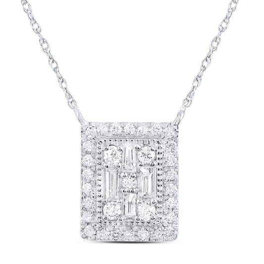 14kt White Gold 1/3 Cttw Natural Diamond Ana M Fashion Emerald Baguette Necklace, Length: 18 Inch