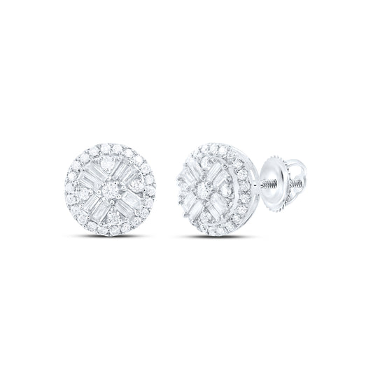 14kt White Gold 1/2 Cttw Natural Diamond Ana M Fashion Round Baguette Stud Earring