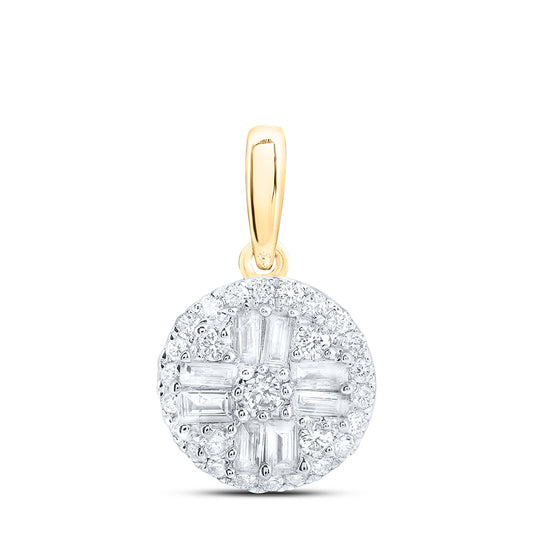 14kt Yellow Gold 1/3 Cttw Natural Diamond Ana M Fashion Round Baguette Pendant