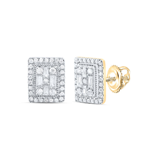 14kt Yellow Gold 5/8 Cttw Natural Diamond Ana M Fashion Emerald Baguette Stud Earring