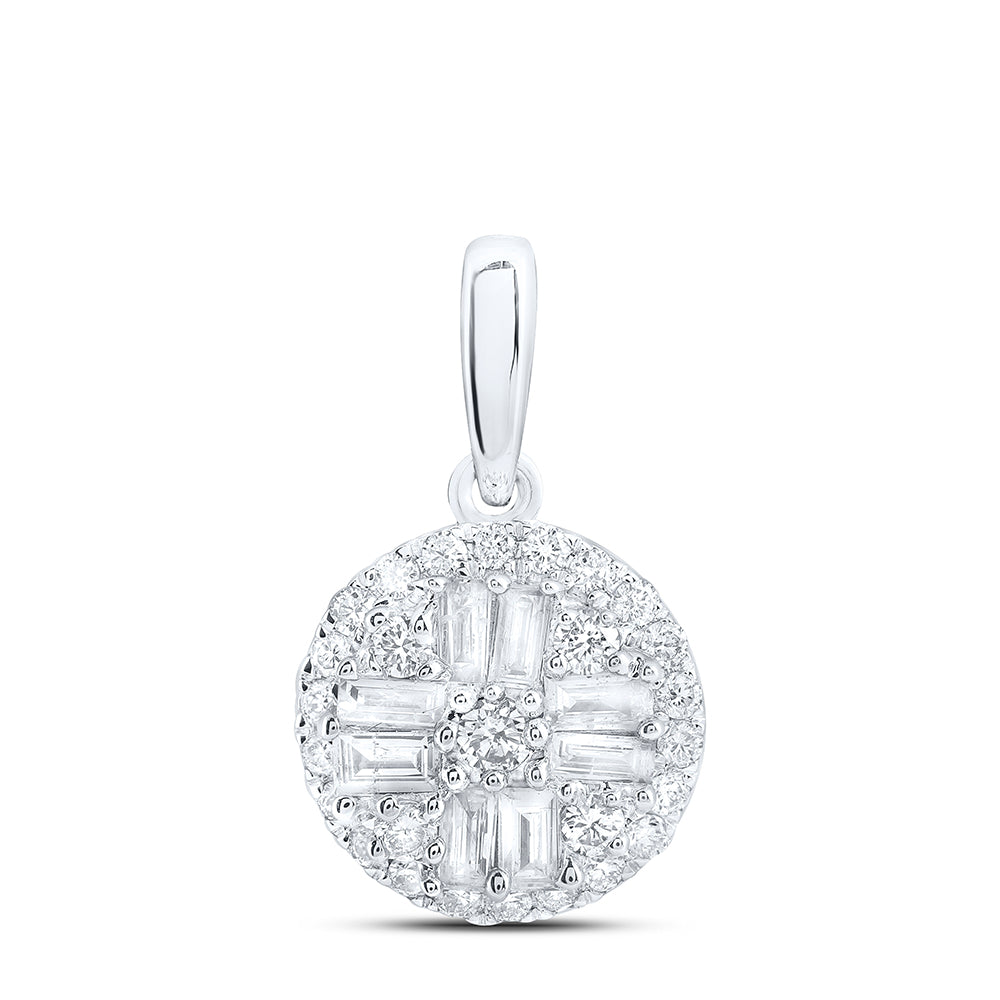 14kt White Gold 1/3 Cttw Natural Diamond Ana M Fashion Round Baguette Pendant