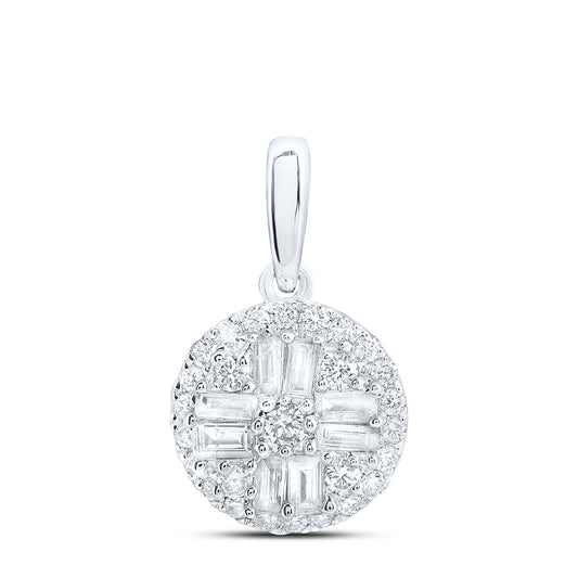 14kt White Gold 1/3 Cttw Natural Diamond Ana M Fashion Round Baguette Pendant