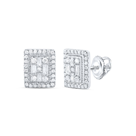 14kt White Gold 5/8 Cttw Natural Diamond Ana M Fashion Emerald Baguette Earring