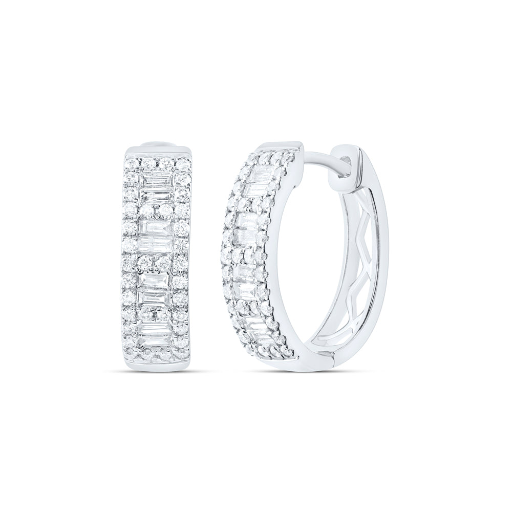 14kt White Gold 5/8 Cttw Natural Diamond Ana M Fashion Baguette Hoop Earring