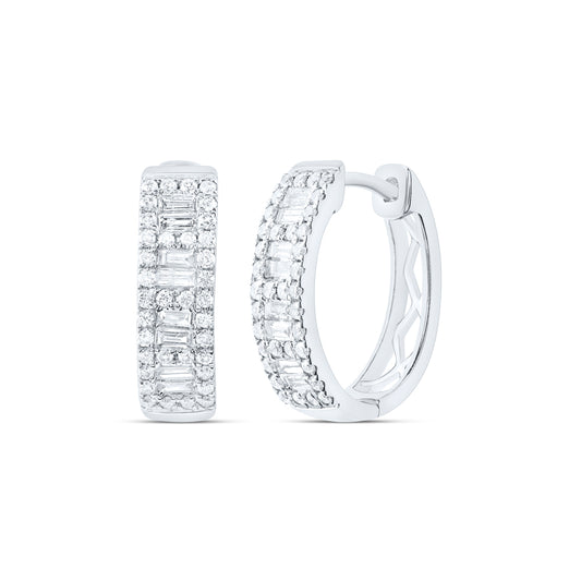 14kt White Gold 5/8 Cttw Natural Diamond Ana M Fashion Baguette Hoop Earring