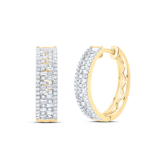 14kt Yellow Gold 7/8 Cttw Natural Diamond Ana M Fashion Baguette Hoop Earring