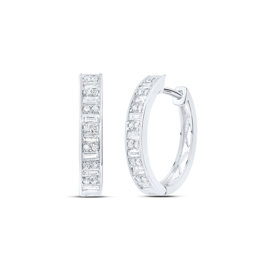 14kt White Gold 1/2 Cttw Natural Diamond Ana M Fashion Baguette Hoop Earring