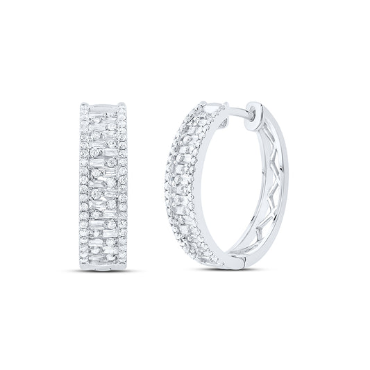 14kt White Gold 7/8 Cttw Natural Diamond Ana M Fashion Baguette Hoop Earring