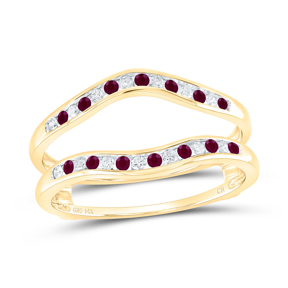 14kt Yellow Gold 1/8 Cttw Natural Diamond and 1/6 Cttw Round Ruby Natural Gem Enhancer Wedding Engagement Anniversary Ring, Women Size: 5-9